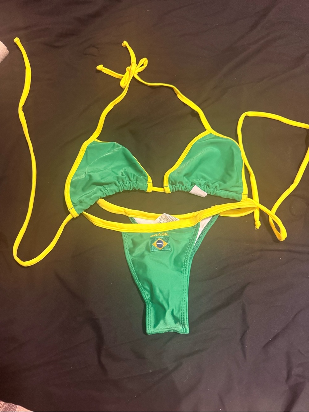 Green & Yellow Brazil Flag Triangle Bikini